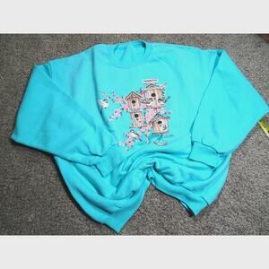 Vintage 90s Morning Sun Chickadee Bird Sweatshirt Nature Pullover Large or XL